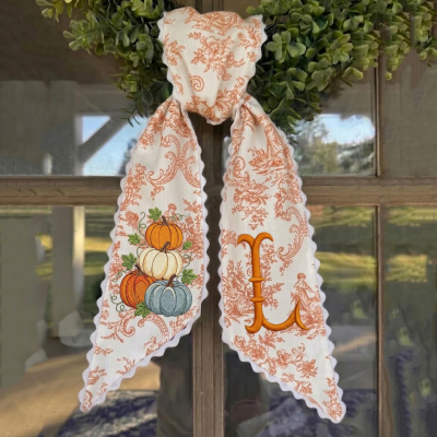 Personalized Pumpkin Wreath Sash Embroidered Monogram Fall Halloween Front Door Decor