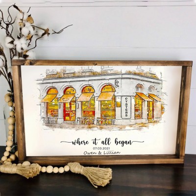 Custom House Portrait Wooden Sign Where It All Began Valentine's Day Anniversary Gift
