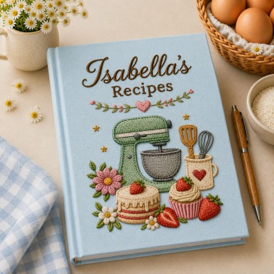 Personalized Embroidered Recipe Book Custom Family Recipe Journal Keepsake Cookbook Gift