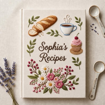 Personalized Embroidered Recipe Book Custom Family Recipe Journal Keepsake Cookbook Gift