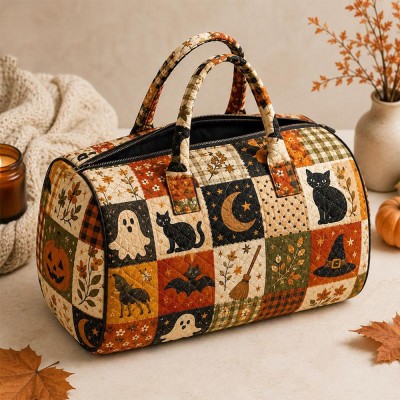 Halloween Quilted Weekender Bag Ghost Pumpkin Travel Duffel Bag Custom Name Spooky Cute Overnight Bag Halloween Gift Ideas
