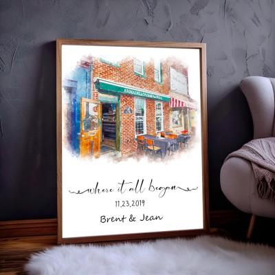 Custom House Portrait Wooden Sign Where It All Began Valentine's Day Anniversary Gift