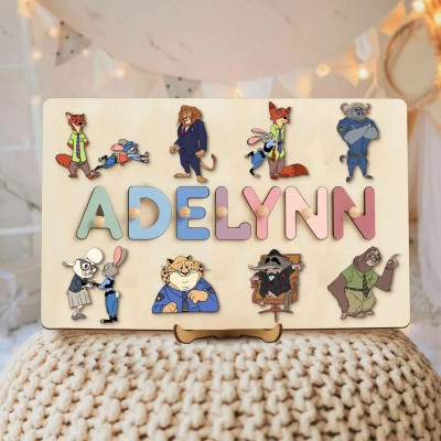 Custom Name Puzzle With Animals For Boy Girl Christmas Gift