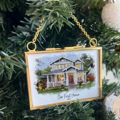 Personalized Watercolor House Portrait Christmas Ornament