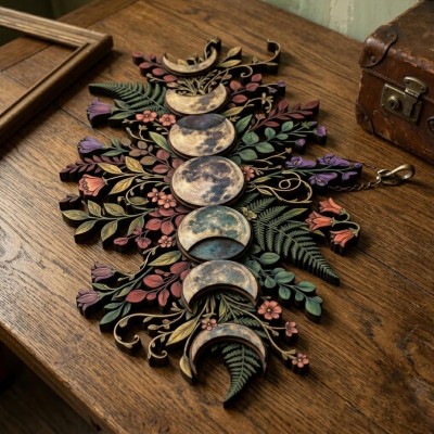 Floral Moon Phase Wooden Wall Art Celestial Moon Decor Christmas Gift