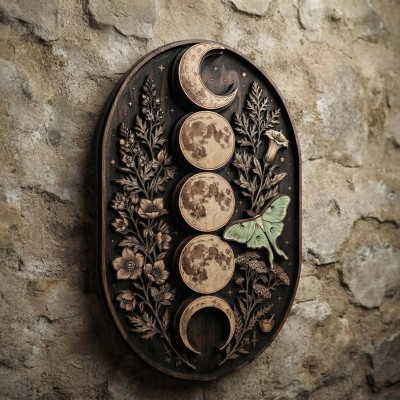 Floral Moon Phase Luna Moth Wooden Wall Art Christmas Gift
