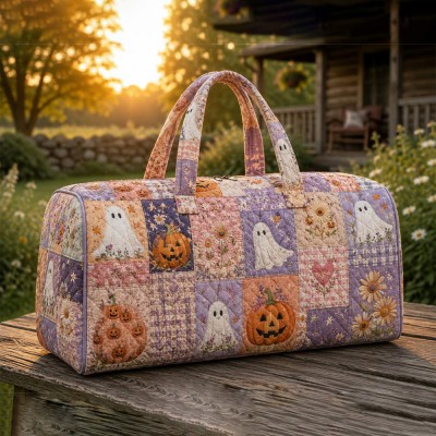 Halloween Quilted Weekender Bag Ghost Pumpkin Travel Duffel Bag Custom Name Spooky Cute Overnight Bag Halloween Gift Ideas