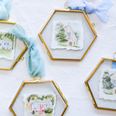 Personalized Watercolor House Portrait Christmas Ornament