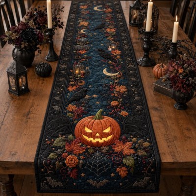 Halloween Quilted Table Runner Halloween Dining Table Decor Spooky Fall Home Decoration