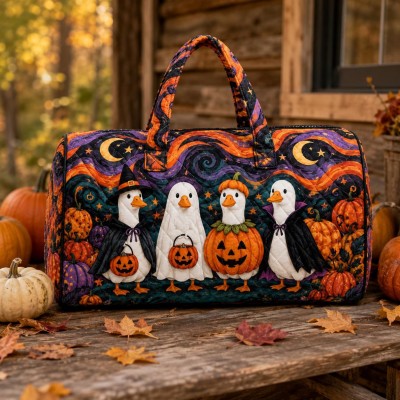 Halloween Quilted Weekender Bag Ghost Pumpkin Travel Duffel Bag Custom Name Spooky Cute Overnight Bag Halloween Gift Ideas