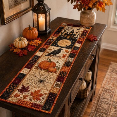 Halloween Quilted Table Runner Halloween Dining Table Decor Spooky Fall Home Decoration