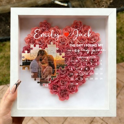 Custom Found My Missing Piece Photo Flower Shadow Box for Couple Valentine's Day Gift