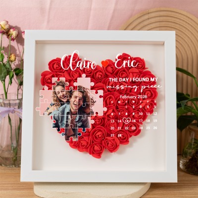 Custom Found My Missing Piece Photo Flower Shadow Box for Couple Valentine's Day Gift