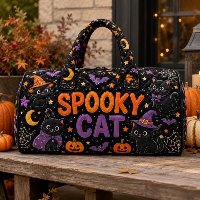 Halloween Quilted Weekender Bag Ghost Pumpkin Travel Duffel Bag Custom Name Spooky Cute Overnight Bag Halloween Gift Ideas