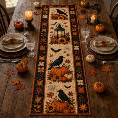 Halloween Quilted Table Runner Halloween Dining Table Decor Spooky Fall Home Decoration