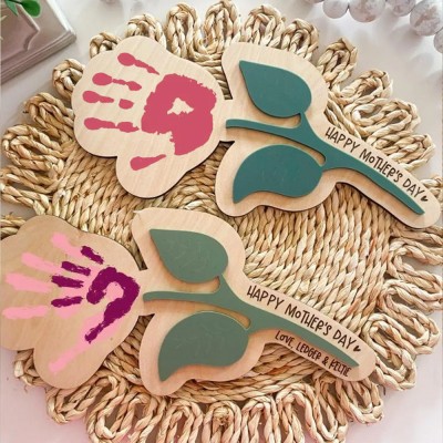 Custom DIY Flower Kids Handprint Sign Gift for Mom or Grandma Mothers Day Gift
