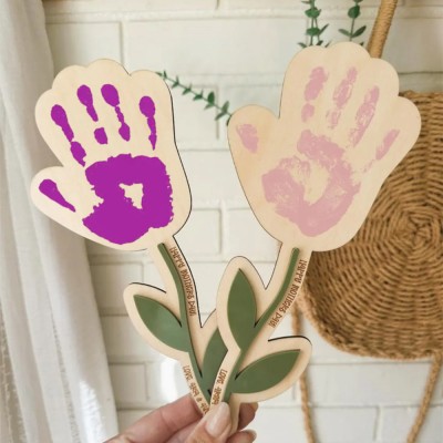Custom DIY Flower Kids Handprint Sign Gift for Mom or Grandma Mothers Day Gift