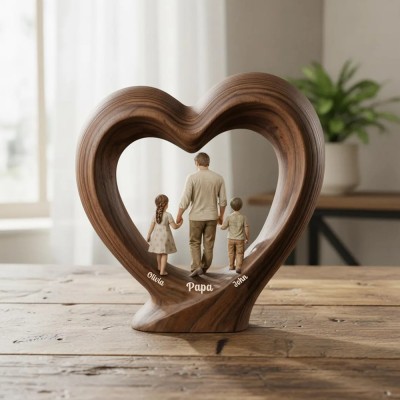 Personalized Dad And Kids Wooden Heart Block Dad Gift for Father's Day