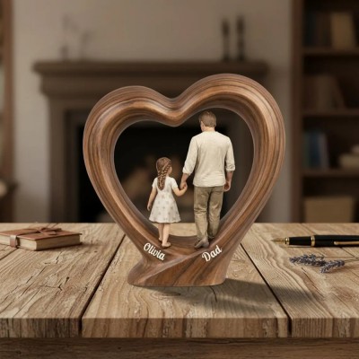 Personalized Dad And Kids Wooden Heart Block Dad Gift for Father's Day