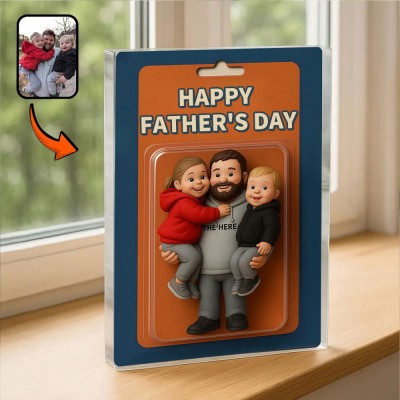 Custom Photo Dad And Kids Action Figure Acrylic Block Plaque For Father's Day Gift