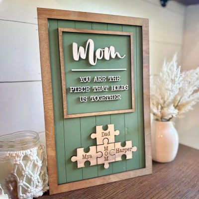 Custom Mother's Day Puzzle Sign With Kids Name Puzzle Mom You Are The Piece That Holds us Together