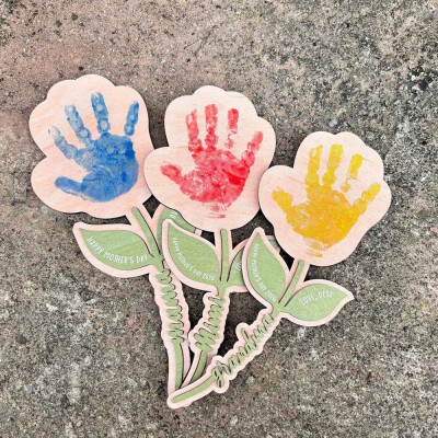 Custom DIY Flower Kids Handprint and Name Sign Gift for Mom or Grandma Mothers Day Gift