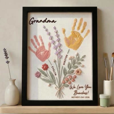 Personalized FLower Handprint Art Frame For Mom Grandma Mothers Day Gift