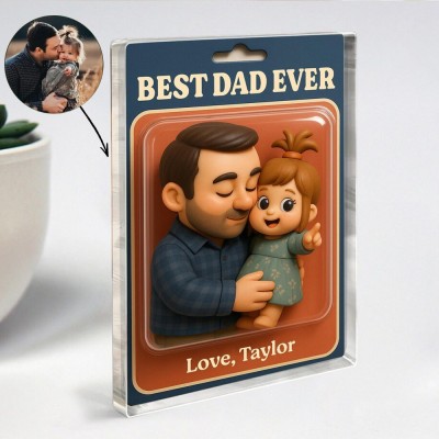 Custom Photo Dad And Kids Action Figure Acrylic Block Plaque For Father's Day Gift