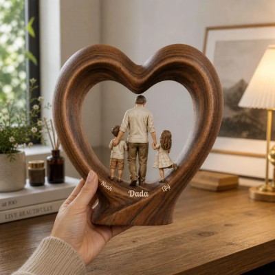 Personalized Dad And Kids Wooden Heart Block Dad Gift for Father's Day