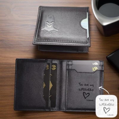 Personalized Bat ID Card Holder Leather Wallet Unique Gift For Dad Husband Father's Day Gift