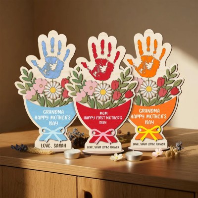 Personalized Mother's Day Flower Handprint Sign With Kids Name for Mom or Grandma Mothers Day Gift
