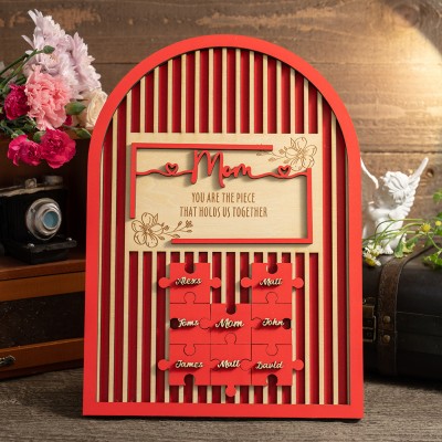 Custom Mom Puzzle Sign With Kids Name Puzzle For Mother's Day Gift Mom You Are The Piece That Holds us Together