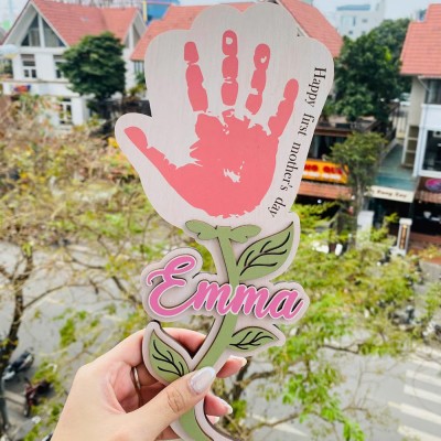 Custom DIY Flower Kids Handprint and Name Sign Gift for Mom or Grandma Mothers Day Gift