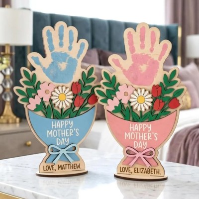 Custom DIY Flower Kids Handprint Sign Gift for Mom or Grandma Mothers Day Gift