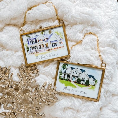 Custom Hand Painted Watercolor House Portrait Christmas Ornament