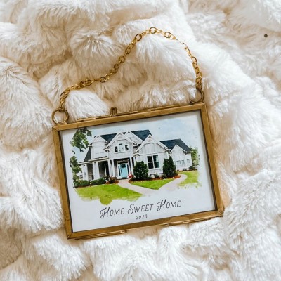 Custom Hand Painted Watercolor House Portrait Christmas Ornament