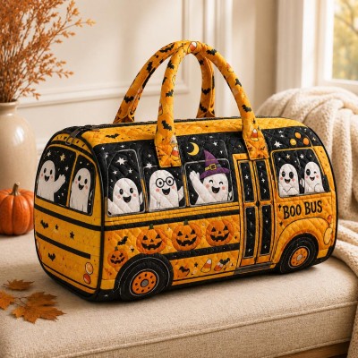 Halloween Quilted Weekender Bag Ghost Pumpkin Travel Duffel Bag Custom Name Spooky Cute Overnight Bag Halloween Gift Ideas