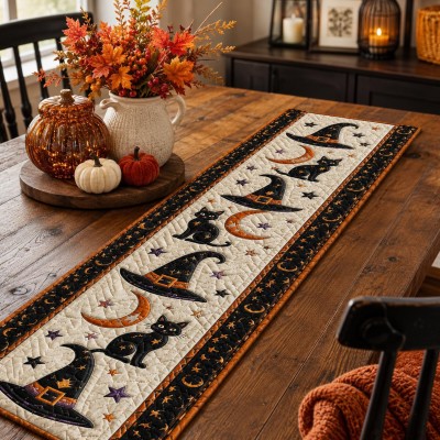 Halloween Quilted Table Runner Halloween Dining Table Decor Spooky Fall Home Decoration
