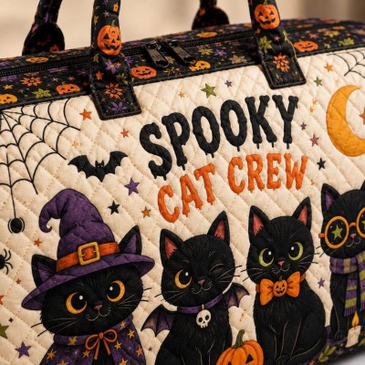 Halloween Quilted Weekender Bag Ghost Pumpkin Travel Duffel Bag Custom Name Spooky Cute Overnight Bag Halloween Gift Ideas