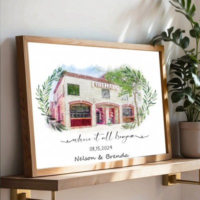 Custom House Portrait Wooden Sign Where It All Began Valentine's Day Anniversary Gift