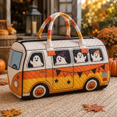 Halloween Quilted Weekender Bag Ghost Pumpkin Travel Duffel Bag Custom Name Spooky Cute Overnight Bag Halloween Gift Ideas