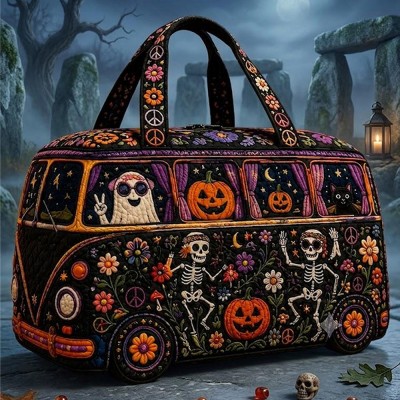 Halloween Quilted Weekender Bag Ghost Pumpkin Travel Duffel Bag Custom Name Spooky Cute Overnight Bag Halloween Gift Ideas