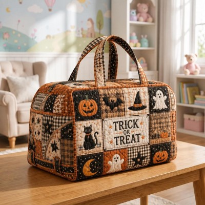 Halloween Quilted Weekender Bag Ghost Pumpkin Travel Duffel Bag Custom Name Spooky Cute Overnight Bag Halloween Gift Ideas