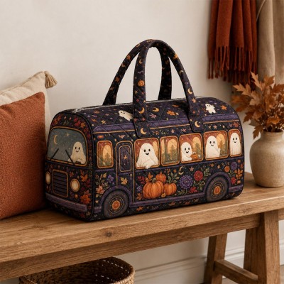 Halloween Quilted Weekender Bag Ghost Pumpkin Travel Duffel Bag Custom Name Spooky Cute Overnight Bag Halloween Gift Ideas