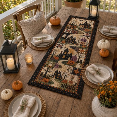 Halloween Quilted Table Runner Halloween Dining Table Decor Spooky Fall Home Decoration