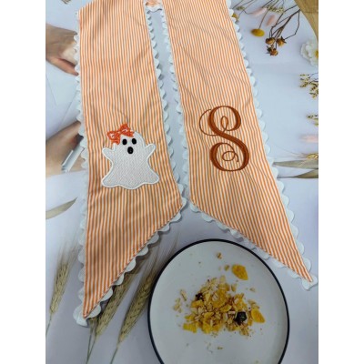 Personalized Ghost Wreath Sash Embroidered Monogram Fall Halloween Front Door Decor