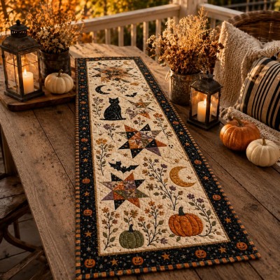 Halloween Quilted Table Runner Halloween Dining Table Decor Spooky Fall Home Decoration