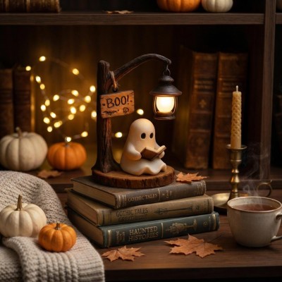 Halloween Ghost Reading Night Light Book Lover Gift