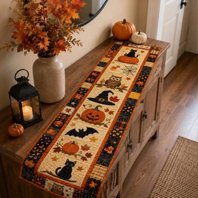 Halloween Quilted Table Runner Halloween Dining Table Decor Spooky Fall Home Decoration