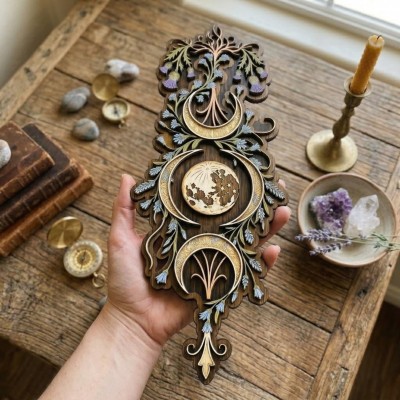 Triple Moon Phase Wooden Wall Art Floral Moon Decor Christmas Gift